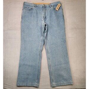 NWT Duluth Trading Ballroom Jeans Men 42x30 Relaxed Fit Blue Light Wash Straight